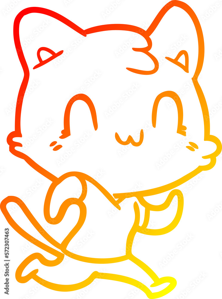 warm gradient line drawing cartoon happy cat running warm gradient line drawing cartoon happy cat running