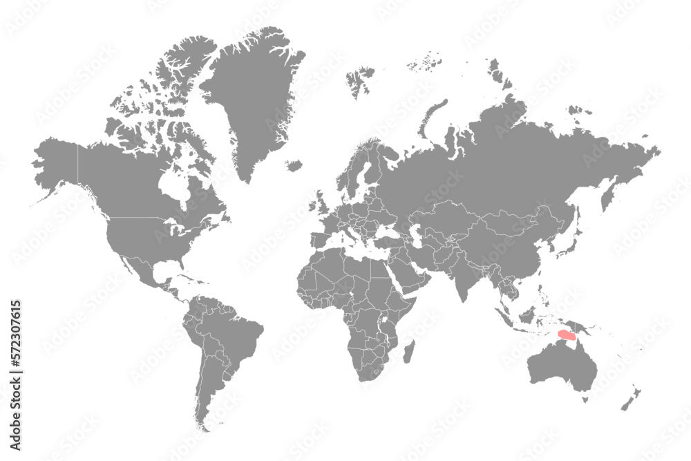 Arafura Sea on the world map. Vector illustration.