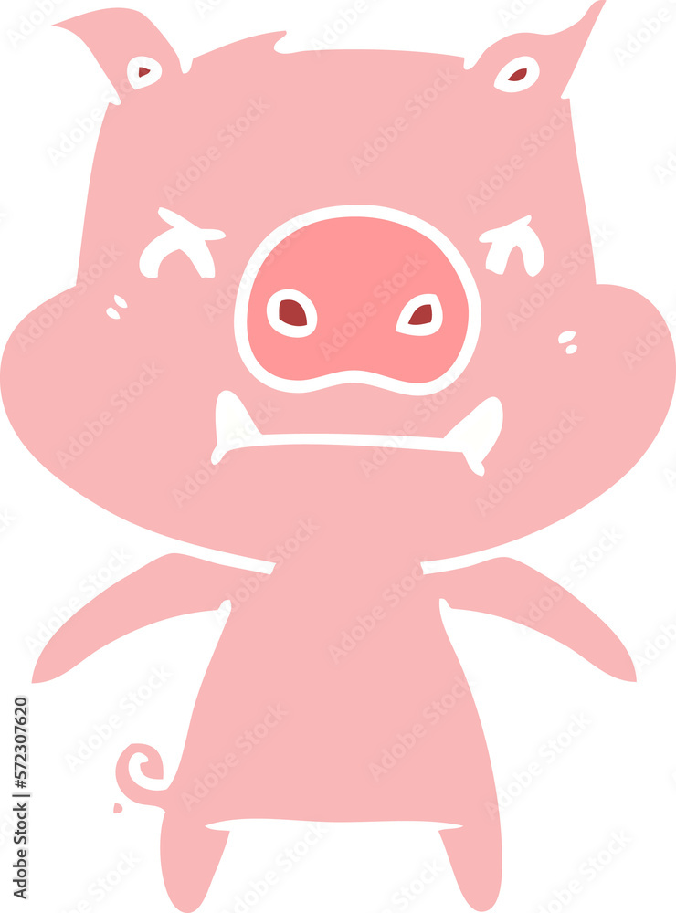 Fototapeta premium angry flat color style cartoon pig