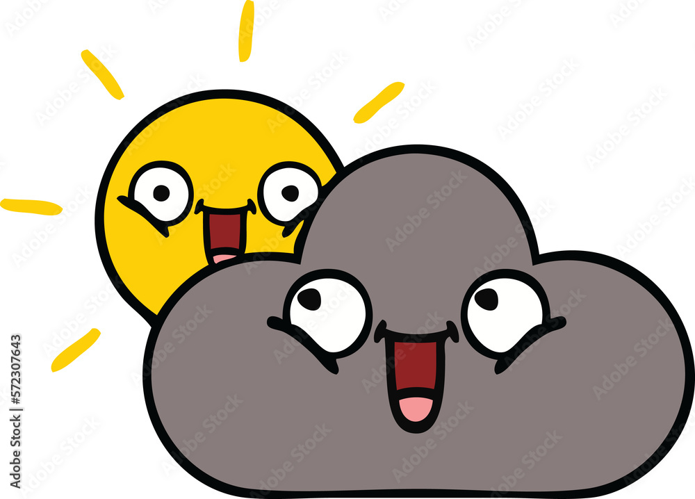 Obraz premium cute cartoon storm cloud and sun