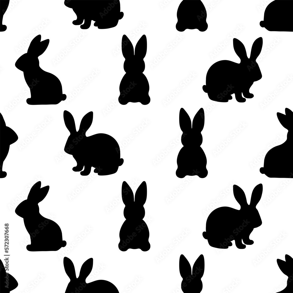 Seamless pattern Easter bunny silhouettes vector illustration