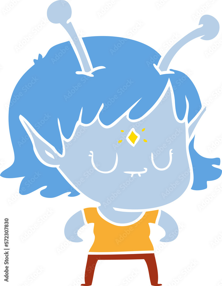 flat color style cartoon alien girl flat color style cartoon alien girl