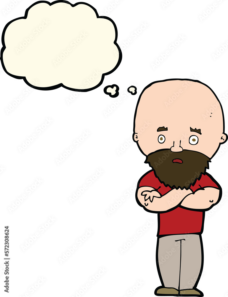 cartoon shocked bald man with beard with thought bubble cartoon shocked bald man with beard with thought bubble