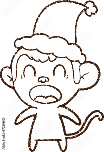 Christmas Monkey Charcoal Drawing © lineartestpilot