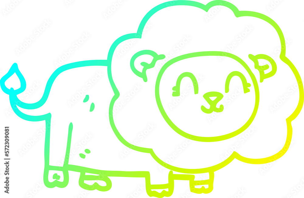 cold gradient line drawing cartoon happy lion