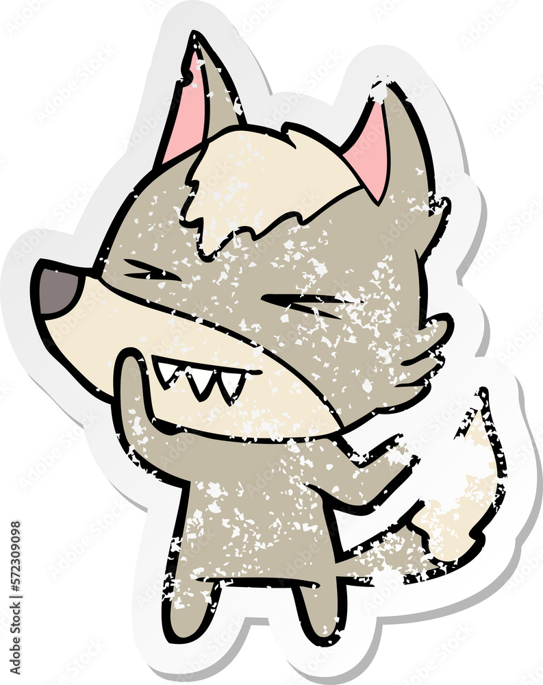 distressed sticker of a angry wolf cartoon distressed sticker of a angry wolf cartoon