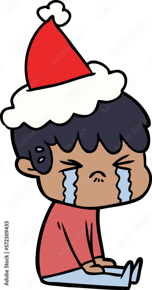 line drawing of a boy crying wearing santa hat line drawing of a boy crying wearing santa hat