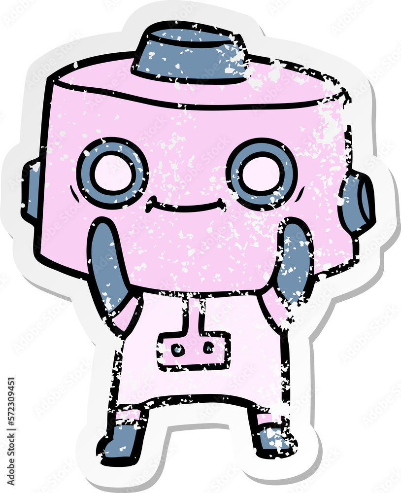 distressed sticker of a cartoon robot distressed sticker of a cartoon robot
