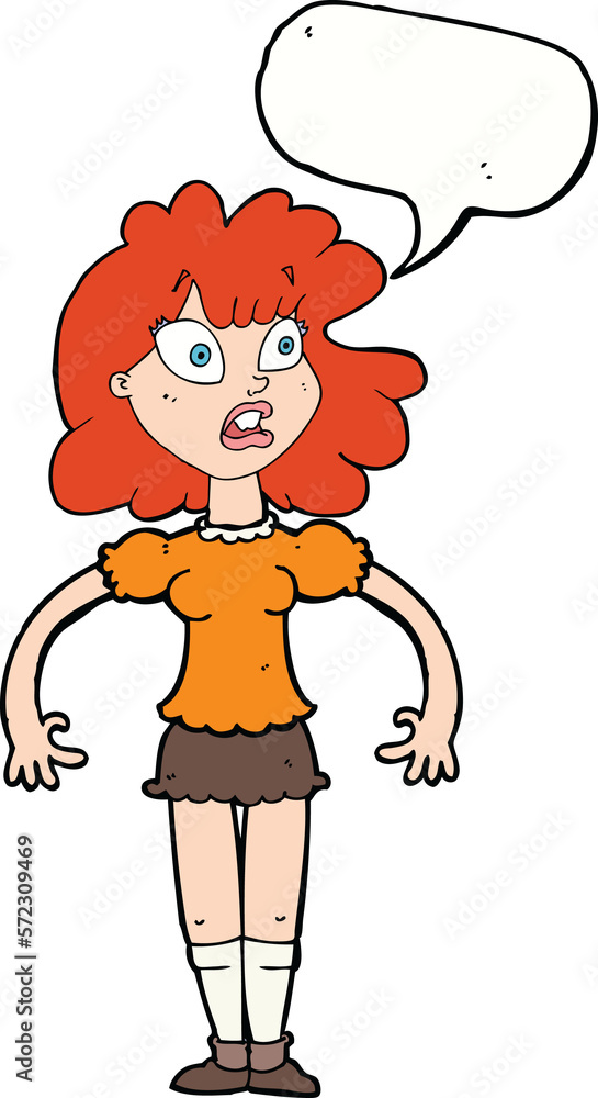 cartoon pretty girl with shocked expression with speech bubble cartoon pretty girl with shocked expression with speech bubble