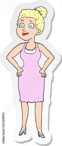 sticker of a cartoon woman wearing dress