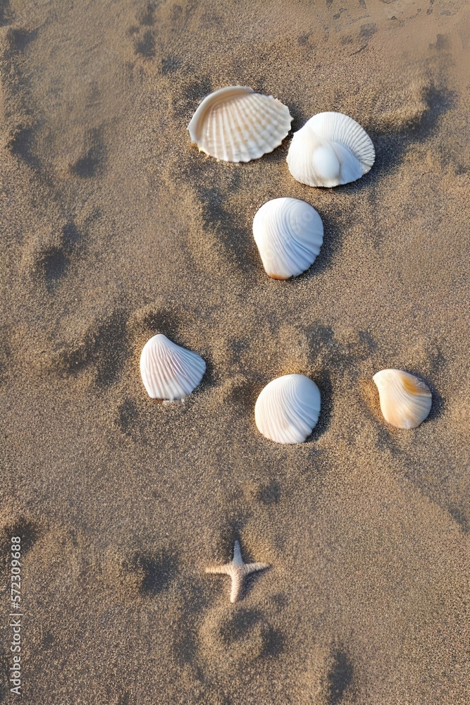 seashells on the sand beach - generative ai seashells on the sand beach - generative ai