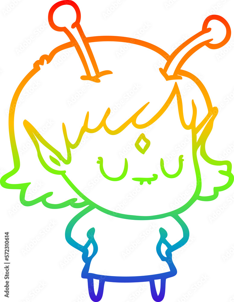 rainbow gradient line drawing cartoon alien girl rainbow gradient line drawing cartoon alien girl