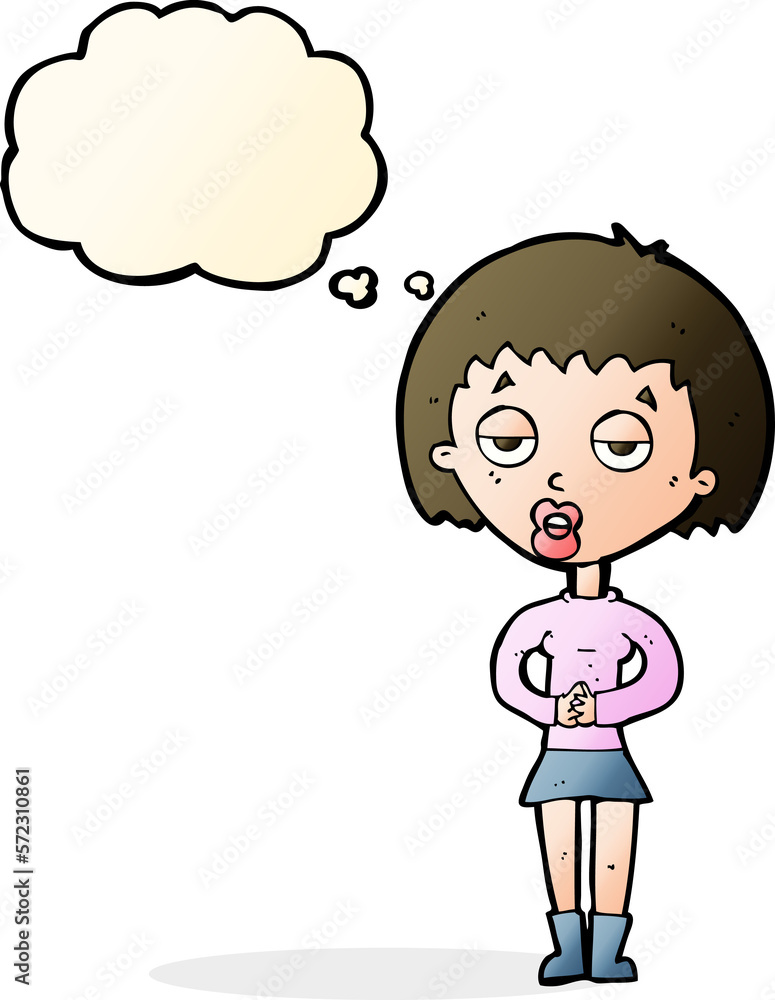 cartoon bored woman waiting with thought bubble cartoon bored woman waiting with thought bubble