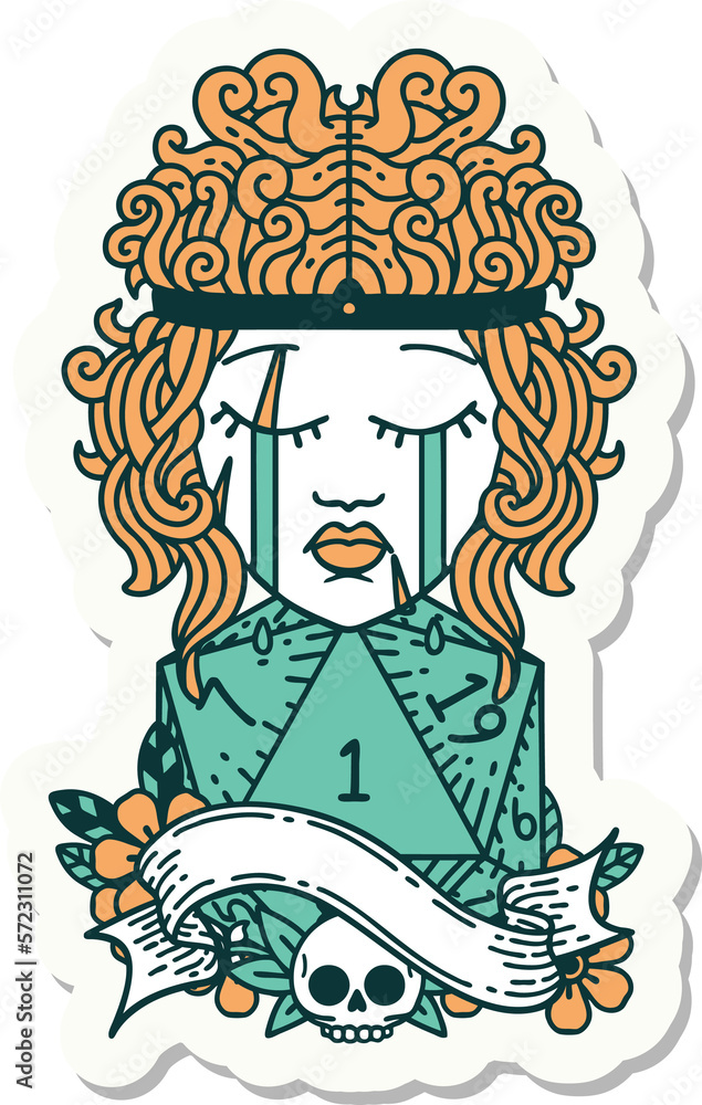 crying human barbarian with natural one d20 roll sticker crying human barbarian with natural one d20 roll sticker