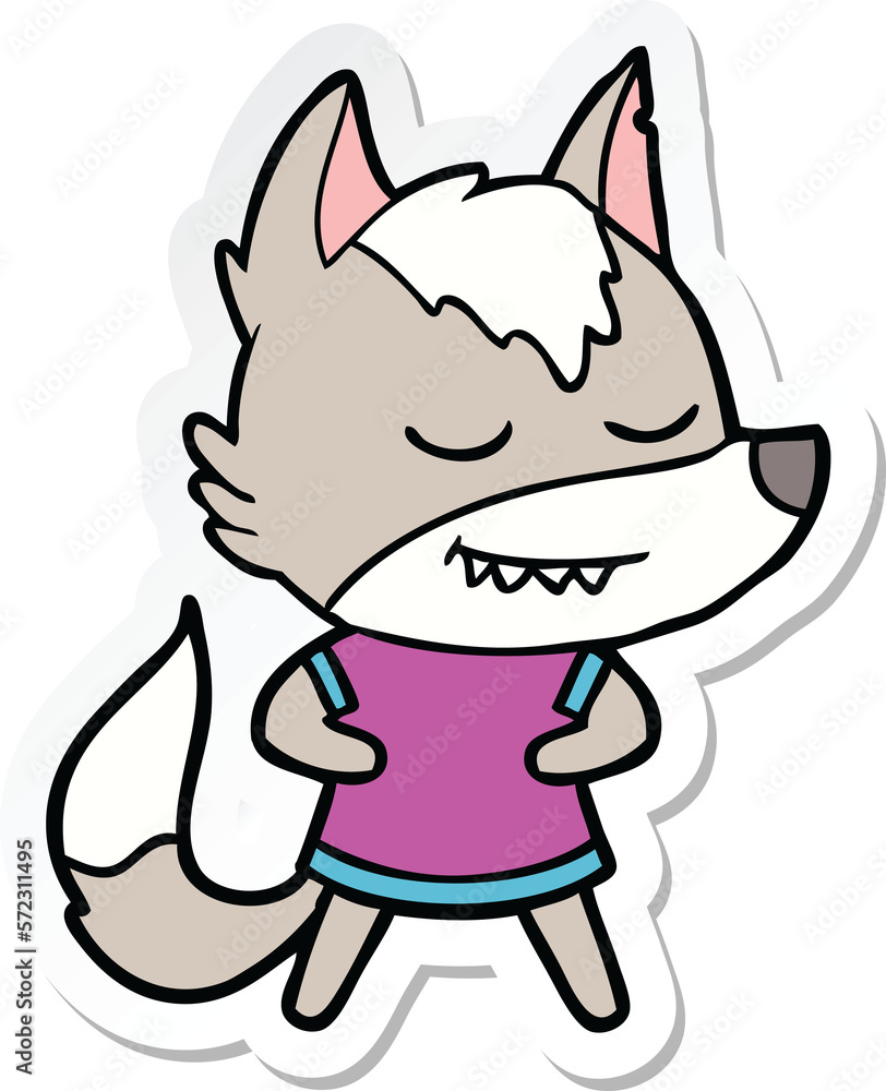 sticker of a friendly cartoon wolf girl