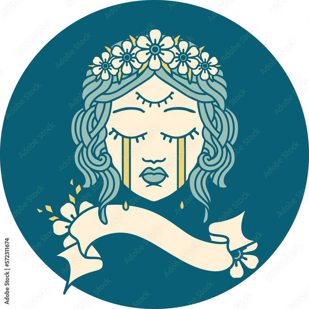 icon with banner of female face crying with third eye icon with banner of female face crying with third eye
