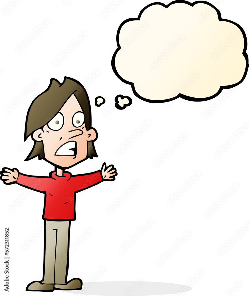 cartoon frightened man with thought bubble cartoon frightened man with thought bubble