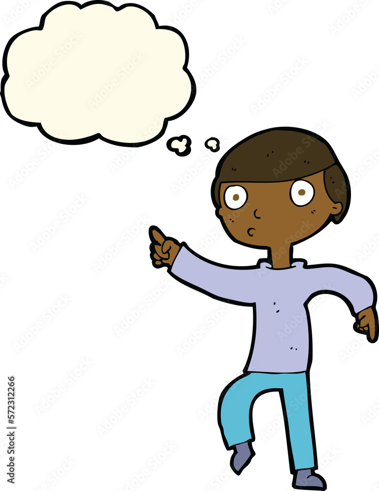 cartoon boy pointing with thought bubble cartoon boy pointing with thought bubble