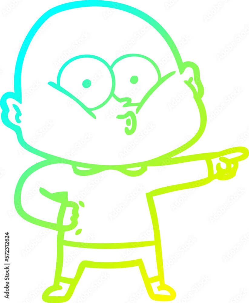 Obraz premium cold gradient line drawing cartoon bald man staring