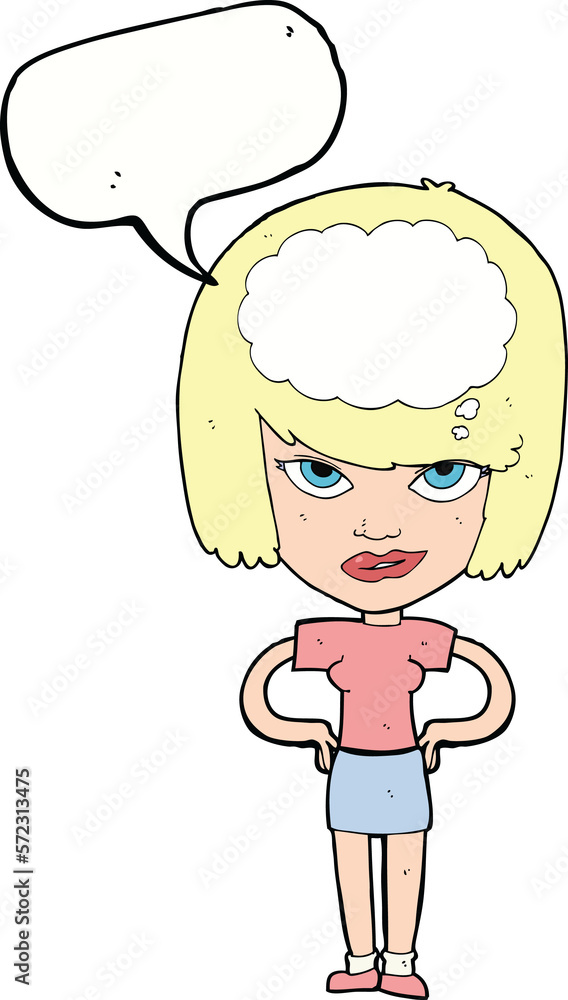 cartoon woman thinking with speech bubble cartoon woman thinking with speech bubble