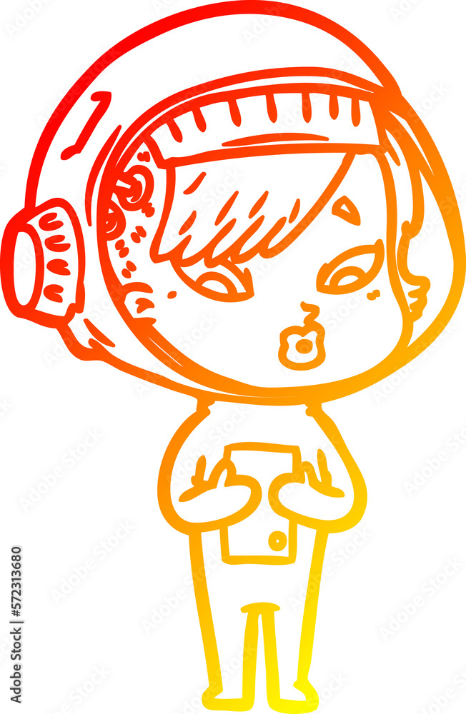 warm gradient line drawing cartoon astronaut woman warm gradient line drawing cartoon astronaut woman