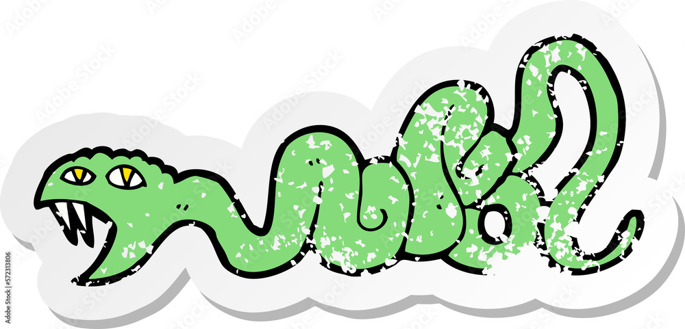 retro distressed sticker of a cartoon snake retro distressed sticker of a cartoon snake