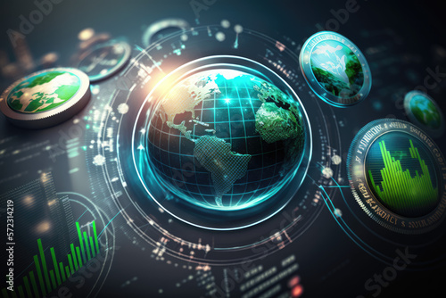 Communication technology for internet business. Global world network and telecommunication on earth cryptocurrency and blockchain and IoT. Generative AI