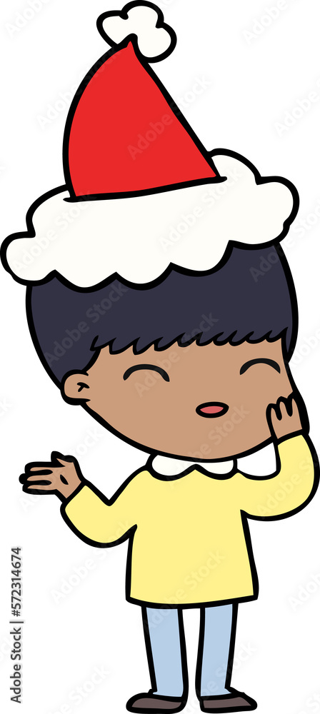 happy line drawing of a boy wearing santa hat happy line drawing of a boy wearing santa hat