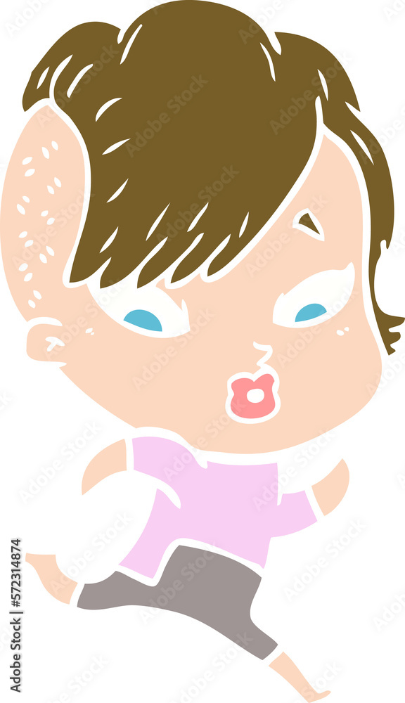 flat color style cartoon surprised girl in science fiction clothes flat color style cartoon surprised girl in science fiction clothes