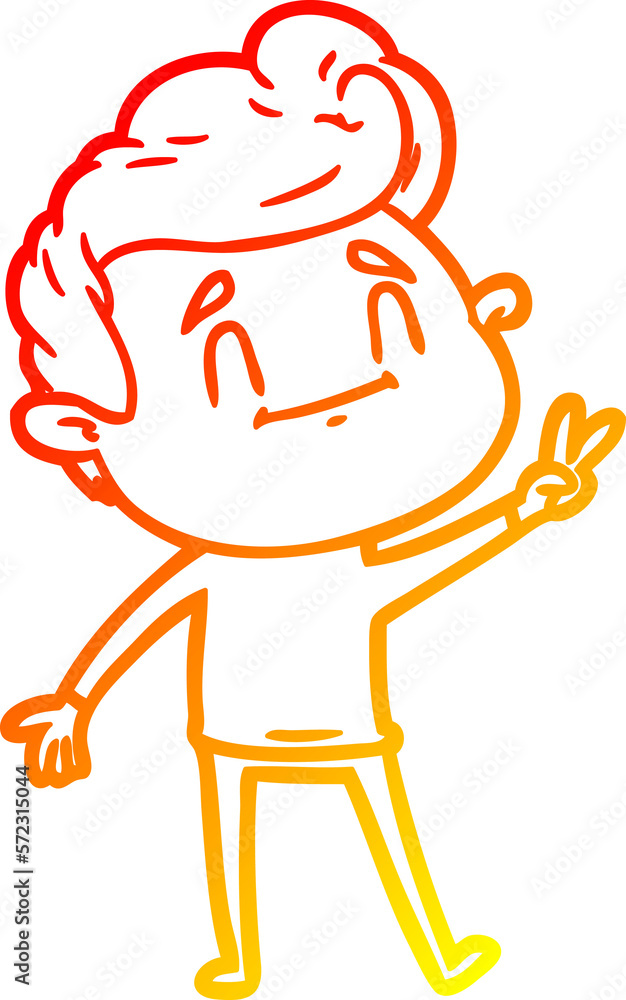 warm gradient line drawing happy cartoon man giving a peace sign warm gradient line drawing happy cartoon man giving a peace sign