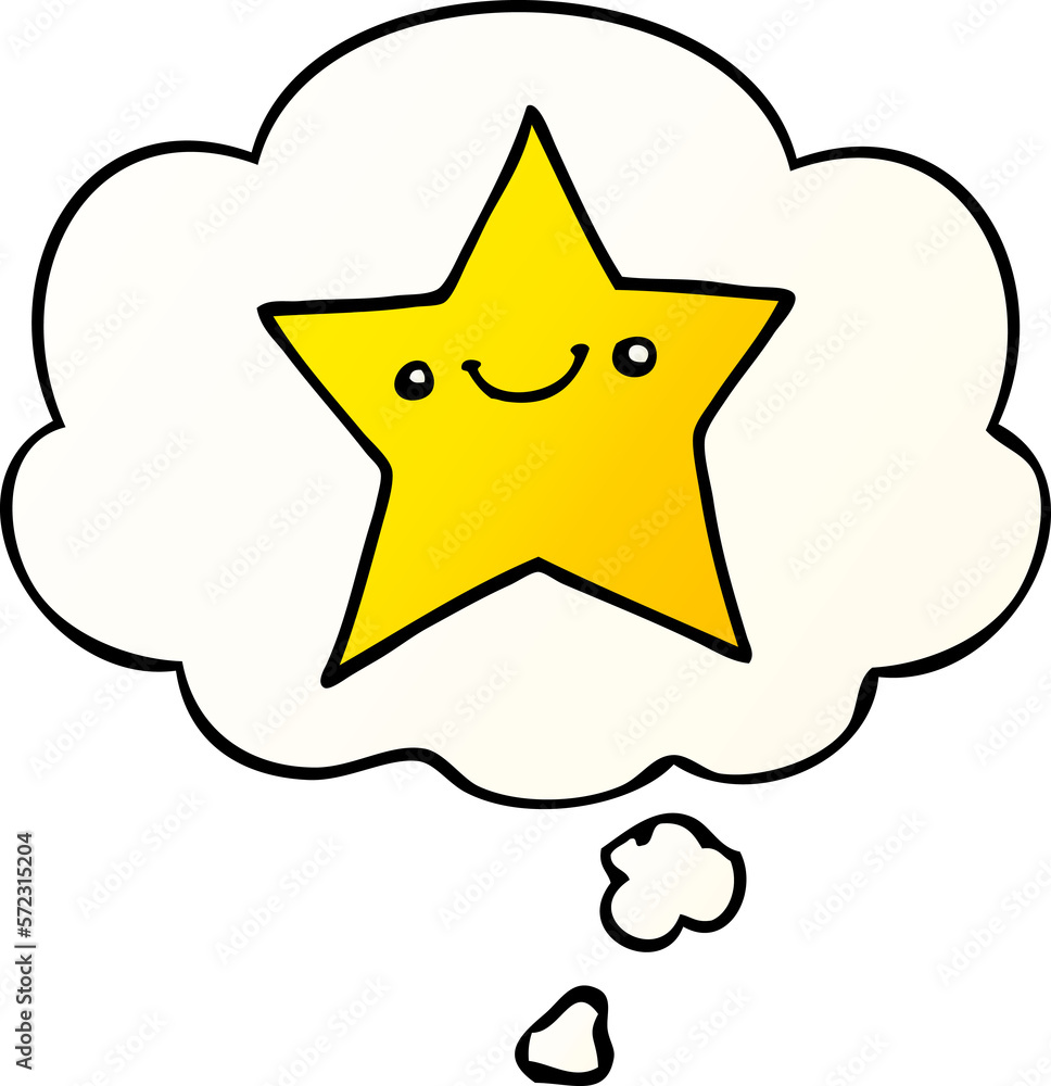 happy cartoon star and thought bubble in smooth gradient style happy cartoon star and thought bubble in smooth gradient style