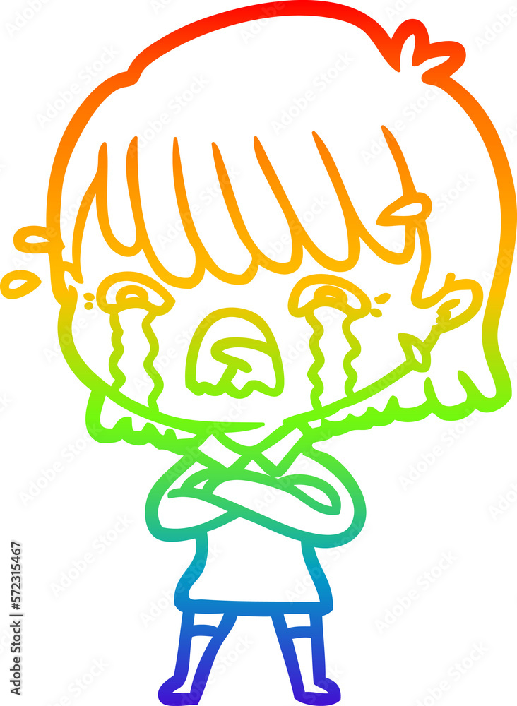 rainbow gradient line drawing cartoon girl crying rainbow gradient line drawing cartoon girl crying