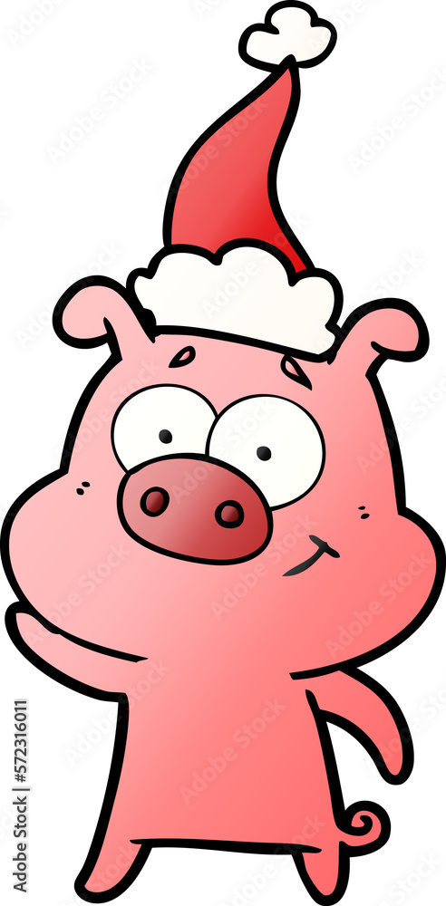 happy gradient cartoon of a pig wearing santa hat happy gradient cartoon of a pig wearing santa hat