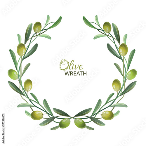 Olive green wreath. Decorative design element. Vector illustration