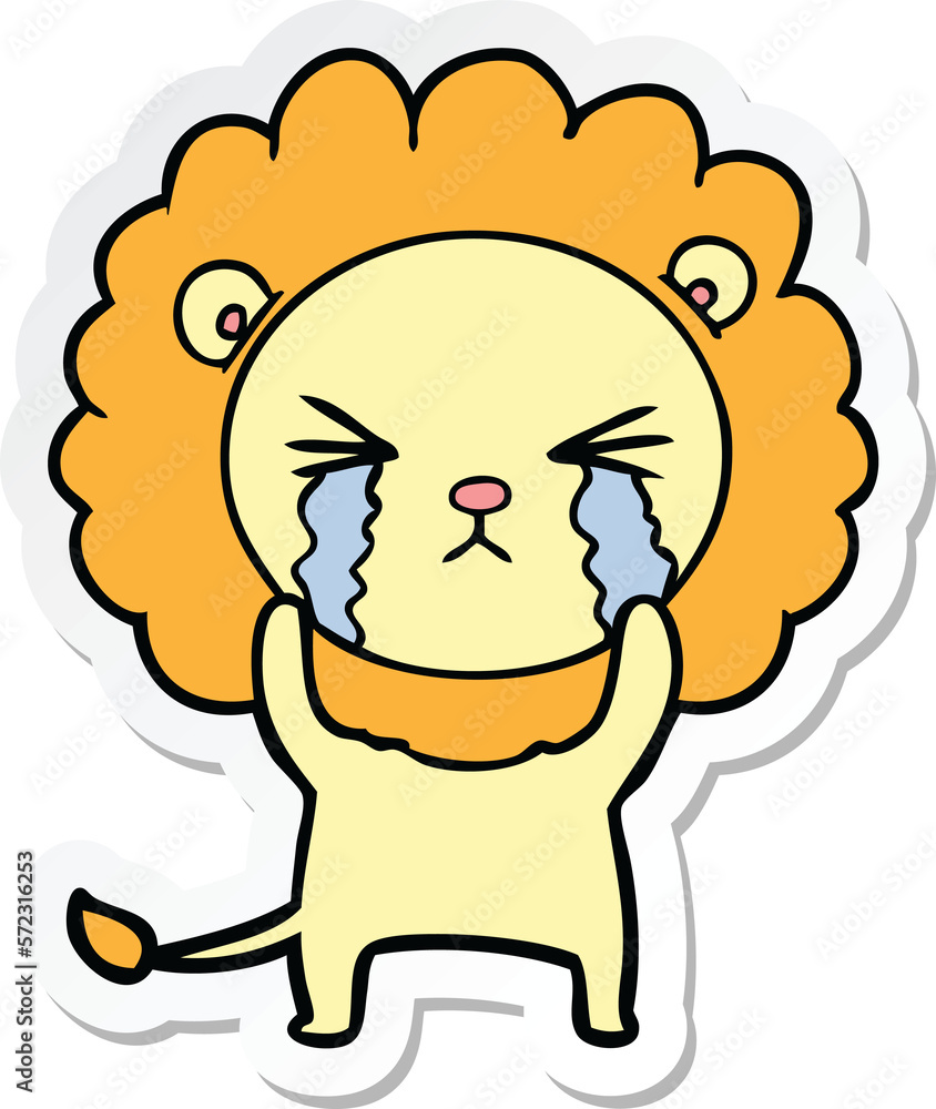 sticker of a cartoon crying lion sticker of a cartoon crying lion