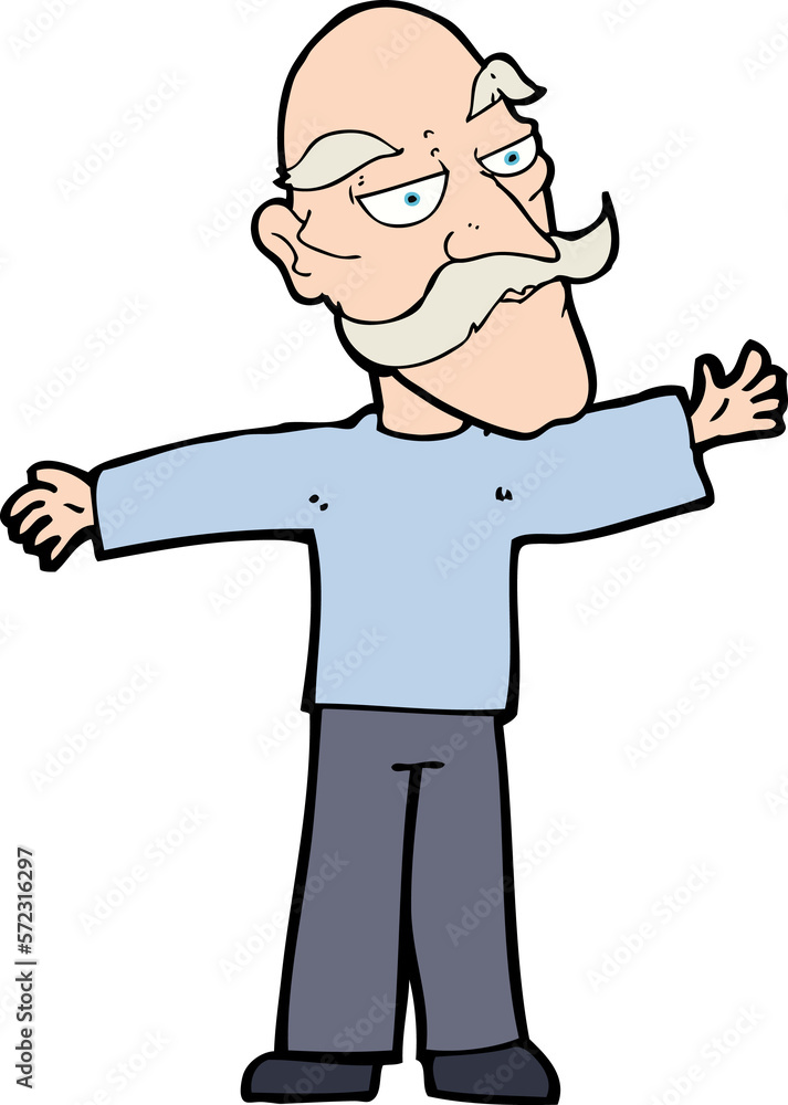 cartoon old man spreading arms wide