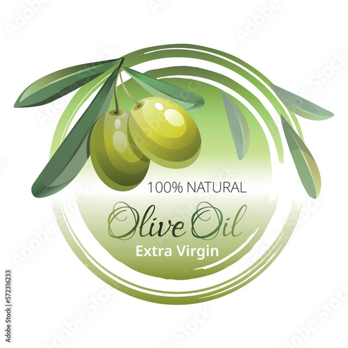 Olive green label. Design element for olive oil. Vector illustration
