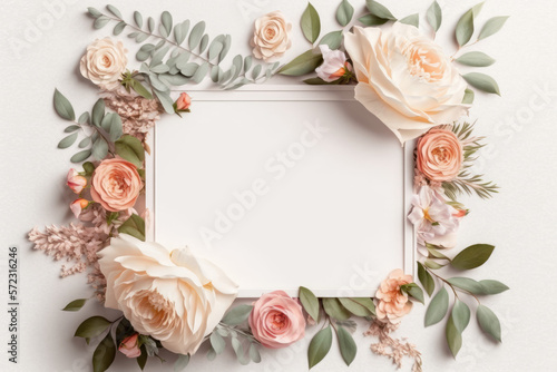Wildflower rose flower floral frame red rose,hulthemia, rosa. Aquarelle wild flower for background, texture, wrapper pattern, frame or border.generative ai