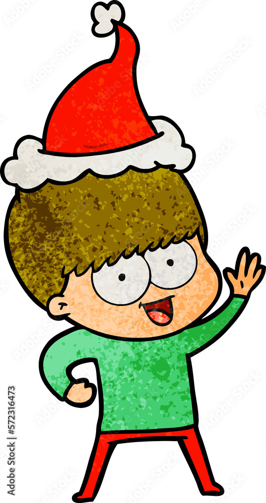 happy textured cartoon of a boy wearing santa hat happy textured cartoon of a boy wearing santa hat