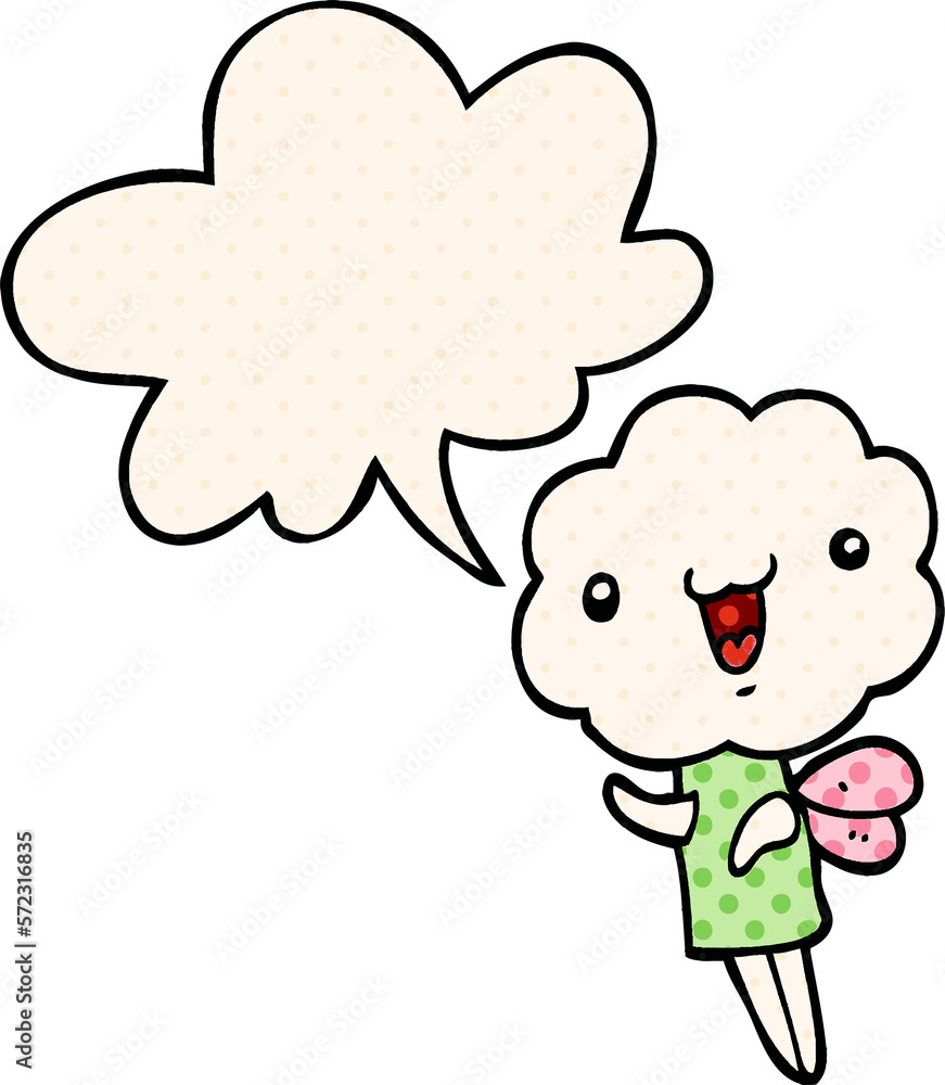 cute cartoon cloud head creature and speech bubble in comic book style cute cartoon cloud head creature and speech bubble in comic book style