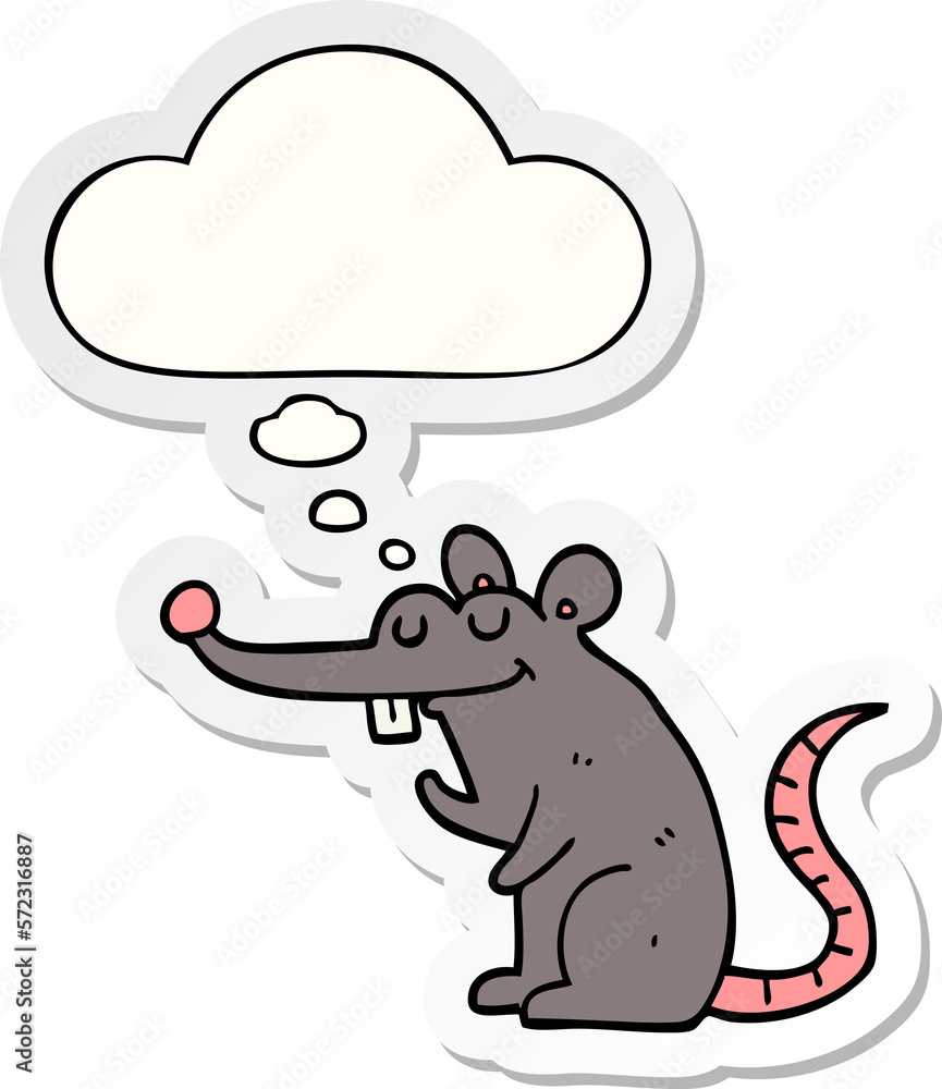 cartoon rat and thought bubble as a printed sticker
