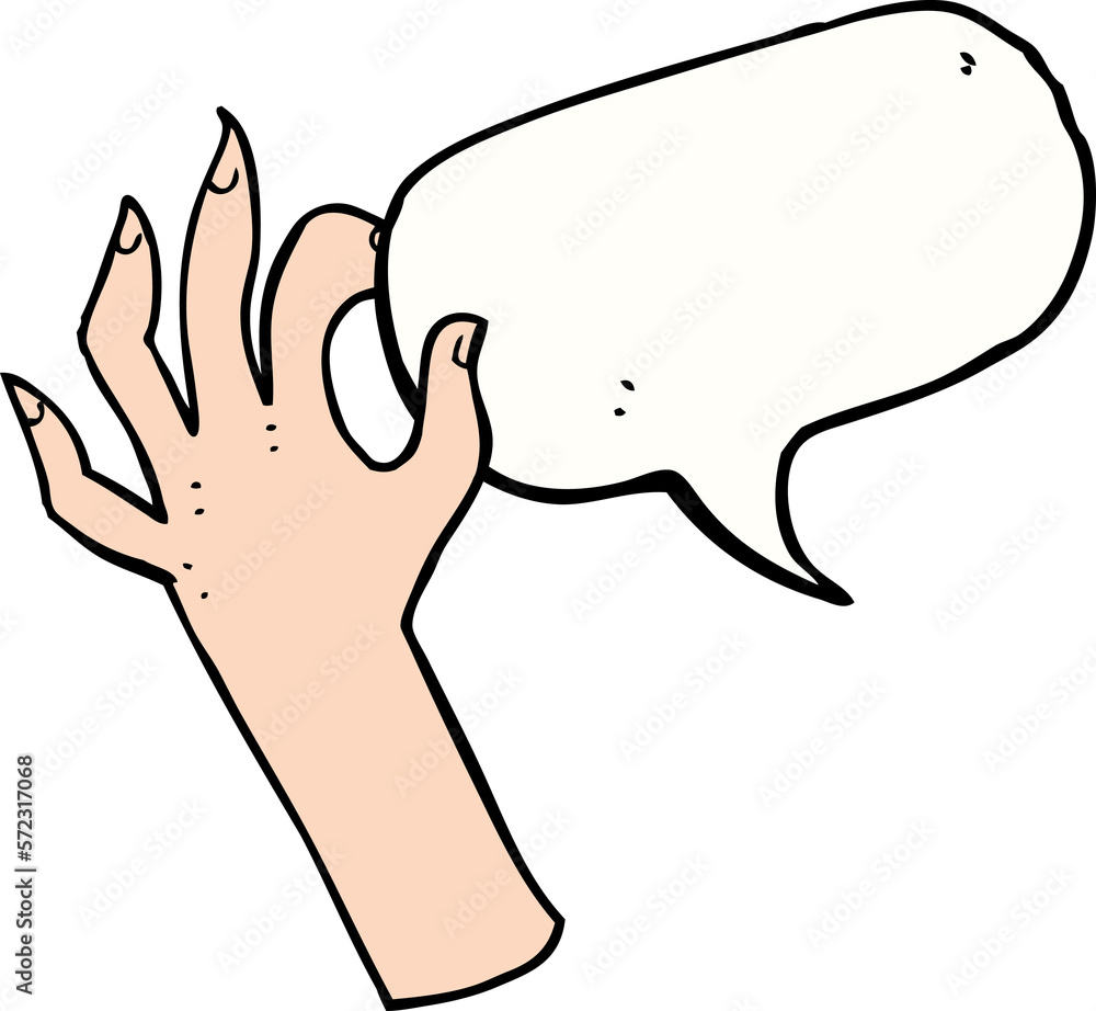 Obraz premium cartoon hand symbol with speech bubble