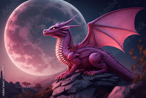 Magical dragon in the night digital illustration artwork. © Illustration
