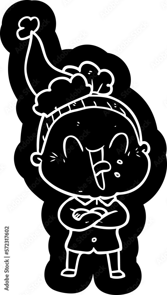 Fototapeta premium cartoon icon of a happy old woman wearing santa hat