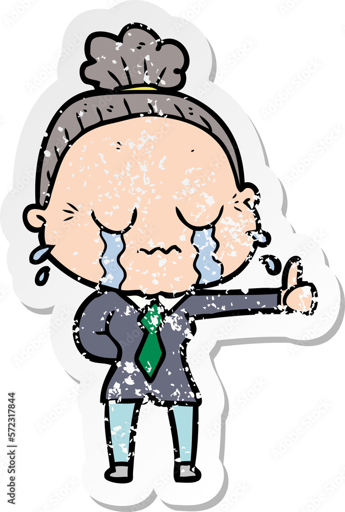 Fototapeta premium distressed sticker of a cartoon old woman crying