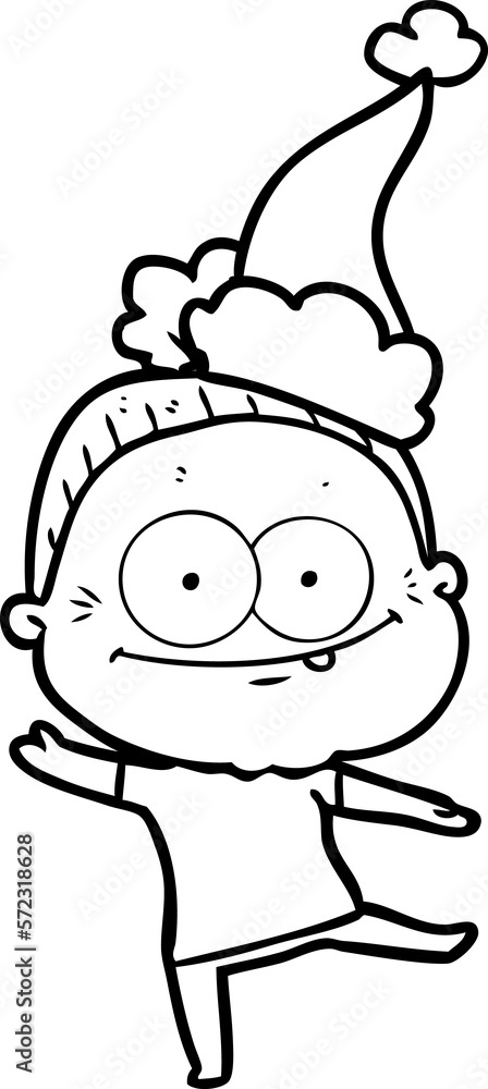 line drawing of a happy old woman wearing santa hat line drawing of a happy old woman wearing santa hat