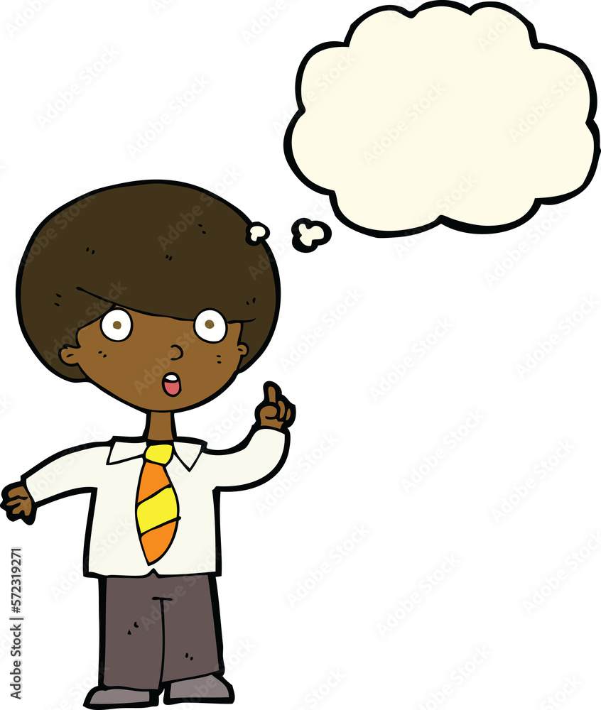 cartoon school boy answering question with thought bubble cartoon school boy answering question with thought bubble