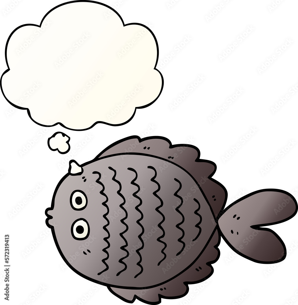 cartoon flat fish and thought bubble in smooth gradient style cartoon flat fish and thought bubble in smooth gradient style