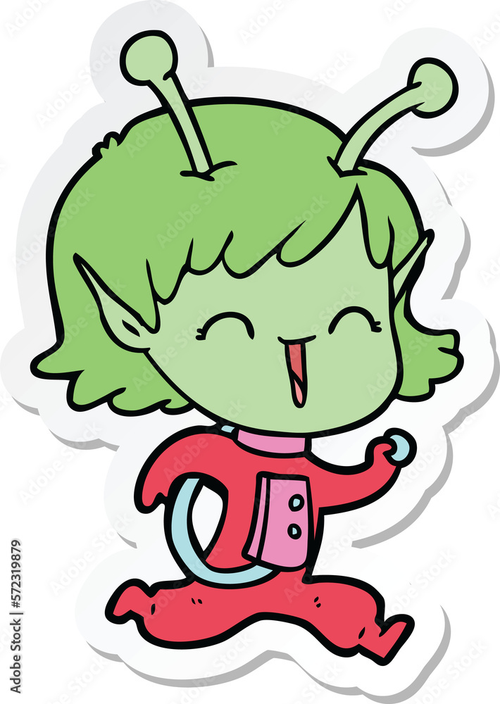 sticker of a cartoon alien girl laughing sticker of a cartoon alien girl laughing