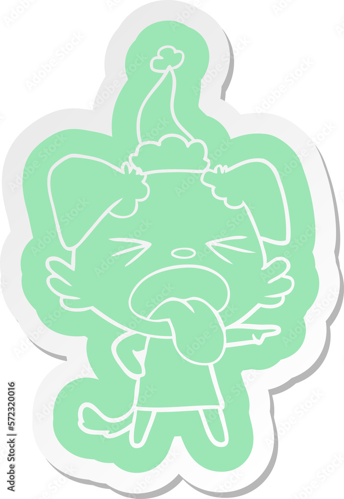 cartoon sticker of a disgusted dog wearing santa hat cartoon sticker of a disgusted dog wearing santa hat